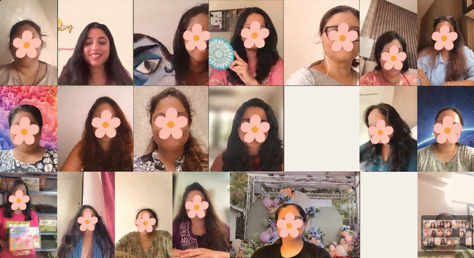 Women smiling together on a ROM Squad video meetup